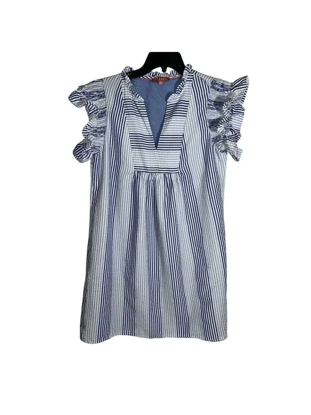 anthropologie blue and white striped dress This dress from Anthropologie is the perfect dress for this summers events like brunches, showers and dinner out! , The dress criss crosses in the front and can be tied in the front or back depending